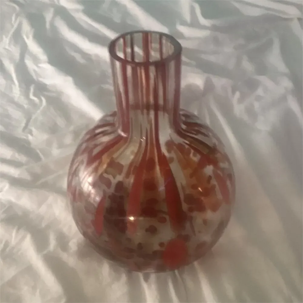 Art Glass Vase Red Clear Abstract Pattern Decorative Glossy Finish